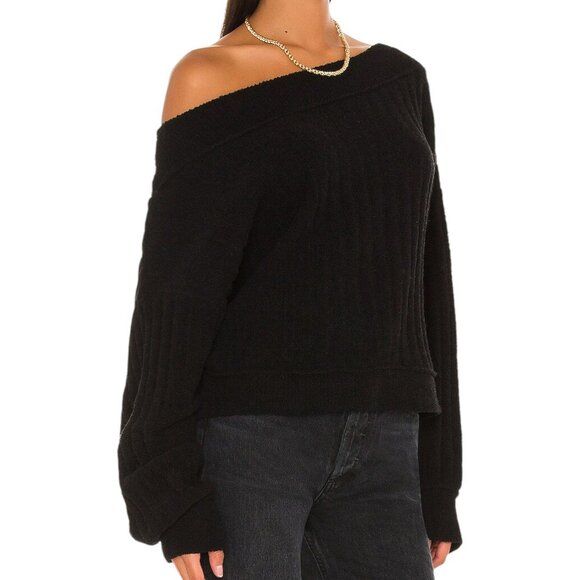 Free People Cabin Fever Ribbed Sweater Washed Black Oversized M - Picture 2 of 11